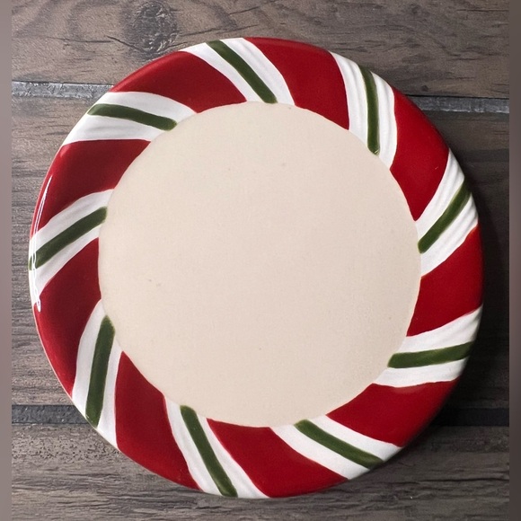 Longaberger Pottery Peppermint Twist Coasters or Pint Crock lid set of 4 perfect - Picture 3 of 5